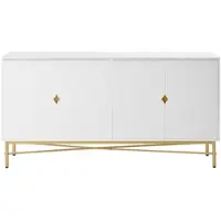 OKWISH Sideboard aus MDF/Spanplatte, Weiß, 160 x 40 x 82 cm, 4 Türen, Soft-Close, mit Kippsicherung