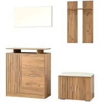 STILVORA Flur-Garderoben-Set aus Spanplatte in Natural, 140x35x133 cm