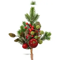 Christmas Decoration Künstlicher Tannenzweig 26cm mit Äpfeln und Beeren Kunstzweige Deko Zweige Weihnachten Weihnachtszweige Grün Rot