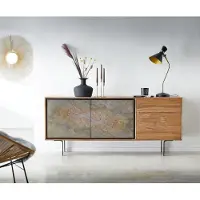 DELIFE Sideboard Juwelo 175 cm Akazie Natur mit Steinfurnier