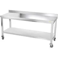 GOLDINOX Arbeitstisch aus Edelstahl 2000 x 500 mm auf PREMIUM-Rollen.