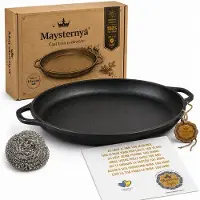 Maysternya Paellapfanne aus Gusseisen – Ø 40 x 4 cm – Extra große Paellapfanne – Schwarz