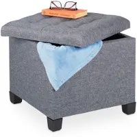 B2X Gepolsterter Hocker mit Staufach, Stoffbezug Grau, 47,3x47,3x41 cm