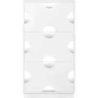 OKWISH Schuhschrank MDF Weiß 63x24x120 cm mit 3 Klappen, rundem Spiegel und geräuscharmem Öffnen