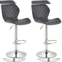 Décoshop26 - Set aus 2 Barhockern mit dekorativer rautenförmiger Naht aus schwarzem PVC und verchromtem Metall 10_0004105