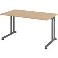 Bümö höhenverstellbarer Schreibtisch Z-Serie 140x80 cm in Eiche, Gestell in Graphit - PC Tisch klein für's Büro manuell höhenverstellbar,