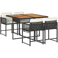 vidaXL 5-tlg. Garten-Essgruppe mit Kissen Schwarz Poly Rattan