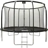 Axi Houston Trampolin rund mit Netz Ø 366 cm in Schwarz | Onground Trampolin 12ft für Kinder mit Umrandung, Leiter & Sicherheitsnetz | Für den Garten / Outdoor | Sprungfläche: 323 cm