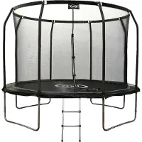 Axi Houston Trampolin rund mit Netz Ø 305 cm in Schwarz | Onground Trampolin 10ft für Kinder mit Umrandung, Leiter & Sicherheitsnetz | Für den