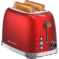 Kitchenbrothers Retro-Toaster - 6 Heizstufen - 2 extra breite Schlitze - 1630W - Aufwärm- und Auftaufunktion - Rot