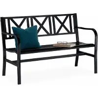 Relaxdays Gartenbank aus Metall, 2-Sitzer, robust, für Terrasse, Balkon, Ruhebank HxBxT 81 x 127 x 56 cm, Stahl, schwarz