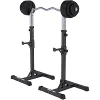 Gorilla Sports Langhantelablage - mit Hantelset 35kg, SZ Curlstange 120cm, 6-fach und 14-fach höhenverstellbar, bis 500kg, aus Stahl - Hantelständer, Kniebeugenständer, Squat Rack, Langhantelständer