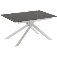 STONES Pulse 25 Ausziehbarer, moderner Tisch mit matter, anthrazitfarbener Marmor-Melaminplatte und weißem Metallgestell – 140–190 x 90 cm