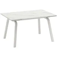 STONES Ausziehbarer Tisch Dylan mit mattweißer Marmorkeramikplatte und weißen Metallbeinen – Maße 140/200 x 80 cm – Modernes Design