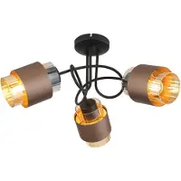 Globo Lighting Deckenleuchte, schwarz matt, Glas amber, 3-flammig, D 43 cm
