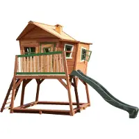 Axi Spielhaus Max mit Sandkasten & roter Rutsche | Stelzenhaus in Braun & Weiß aus FSC Holz für Kinder | Spielturm mit Wellenrutsche für den Garten