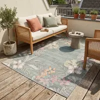 Volero - Outdoor Teppich Blumen - Poppy Olivgrün - 80x150 cm - Balkon, Garten, Terrasse, Küche, Wintergarten - Modern, Retro