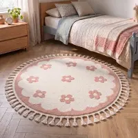 Little Olly Waschbarer Kinderteppich Rund - Moos Flower Rosa Ø 80cm