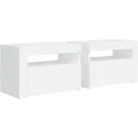 Décoshop26 - Set aus 2 LED-Nachttischen mit Fach und Tür 60 x 35 x 40 cm weißes Holzwerkstoff DEC034835
