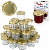 MamboCat 100er Set Sturzglas 230 ml Marmeladenglas Einmachglas Einweckglas To 82 goldener Deckel incl. Diamant-Zucker Gelierzauber Rezeptheft