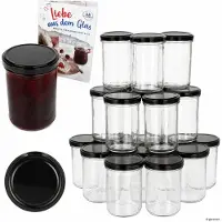 MamboCat 48er Set Marmeladenglas 435ml Einmachglas TO 82 Deckel schwarz Rezeptheft