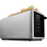 Medion Toaster 4 Scheiben mit Brötchenaufsatz (7 Bräunungsstufen, 5 Automatikprogramme, 1.450 Watt, 2 lange Toastschlitze, Auftauen, Aufwärmen, Krümelschublade, Edelstahl Matt, MD 12103) silber