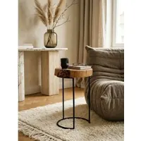 KADIMA DESIGN Beistelltisch AKOLA Massiv-Holz Akazie Wohnzimmer-Tisch Metallbeine Landhaus-Stil Baumstamm-Form Echt-Holz