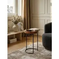 KADIMA DESIGN Beistelltisch AKOLA Massiv-Holz Sheesham Wohnzimmer-Tisch Metallbeine Landhaus-Stil Baumstamm-Form Echt-Holz