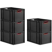 Proregal SparSet 5x Eurobox Nextgen Color HxBxT 32x40x60cm 65 Liter Griffe Rot Offen Schwarz Eurobehälter Transportbox Transportbehälter
