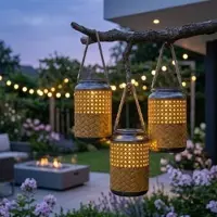 ETC Outdoorleuchte Solar Laterne Außen Boho Deko Solarleuchte Solarlaternen für Außen Garten, hängend stehend, LED, DxH 12 x 16 cm, 3er Set