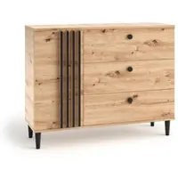Masseno Kommode ARTIANO 120 cm Sideboard mit 3 Schubladen und 1 Türen für Wohnzimmer Schlafzimmer Modern 120x40x92,5 cm Eiche Artisan