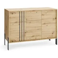 Masseno Kommode VALOZA 120 cm Sideboard mit 3 Schubladen und 2 Türen für Wohnzimmer Schlafzimmer Modern 120x40x87 cm Eiche Artisan