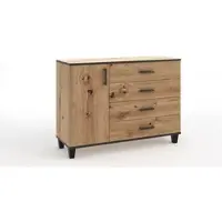 Masseno Kommode CORTEZA 120 cm Sideboard mit 4 Schubladen und 1 Türen für Wohnzimmer Schlafzimmer Modern 120x40x90 cm Eiche Artisan