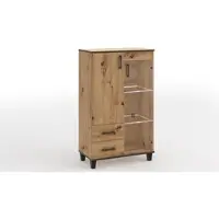 Masseno Kommode CORTEZA 80 cm Sideboard mit 2 Schubladen und 2 Türen für Wohnzimmer Schlafzimmer Modern 80x40x132 cm Eiche Artisan