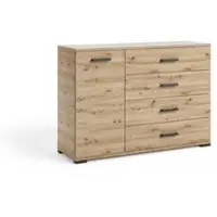 Masseno Kommode ALBANO 120 cm Sideboard mit 4 Schubladen und 1 Türen für Wohnzimmer Schlafzimmer Modern 120x40x83 cm Eiche Artisan