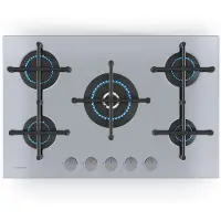 Klarstein Illuminosa 5 Gaskochfeld - 5 Sabaf-Brenner, Edelstahl, 4 kW Wokbrenner, Elektrische Zündung, Flammenausfallschutz, Für Flüssig- & Erdgas, 76x13x50 cm