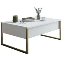 Dmora Wohnzimmertisch Dgiagnon, Niedriger Wohnzimmertisch, Kaffeeregal, Couchtisch für Sofa, 90x60h40 cm, Weiß und Gold