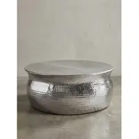 KADIMA DESIGN Couchtisch 75x31x75cm Aluminium Silber Beistelltisch orientalisch rund, Flacher Hammerschlag Sofatisch Metall, Design Wohnzimmertisch modern, Loungetisch indisch Stubentisch klein