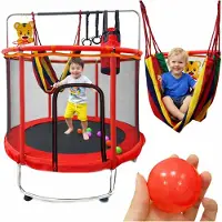Kik Kindertrampolin für den Garten, mit Netz, Basketball, 155 cm, rot