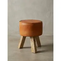 KADIMA DESIGN Sitzhocker – Holz/Echtleder, 37x45x37 cm, modern, rund