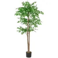 Costway Künstlicher Bambusbaum 150cm, Kunstpflanze mit Topf, künstliche Stämme & Blätter, grüne Dekozimmerpflanze für Innen
