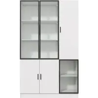 STILVORA Vitrine aus Spanplatte und Glas, Weiß, 120x35x200 cm, mit LED