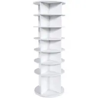 OKWISH Drehbarer Schuhständer aus PVC, weiß, 60 x 60 x 184 cm, 7 Ebenen, 360° drehbar, freistehend