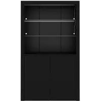 STILVORA Vitrine MDF/Spanplatte Schwarz 100x35x170 cm mit LED und Glasböden