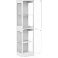 STILVORA Glasvitrine aus MDF und Glas, Weiß, 40x35x165 cm, LED und Sensorsystem