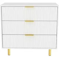 STILVORA Kommode mit 3 Schubladen und elegantem Design sowie goldenen Griffen, Sideboard mit modernem Design und großzügigem Stauraum, Aufbewahrungsschrank mit stabiler Konstruktion, Weiß und Gold