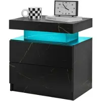 STILVORA Nachttisch Holzwerkstoff Schwarz-Gold mit LED, 2 Schubladen, leicht montierbar