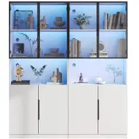 STILVORA Vitrine aus Spanplatte Weiß 160x30x200 cm mit LED, Glastüren, verstellbarem Boden