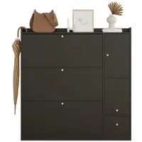 STILVORA Schuhschrank aus Spanplatte, Schwarz, 119x24x122 cm, mit Klappfächern