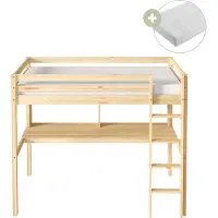 Sunny Sil Hochbett aus Holz mit Schreibtisch in Naturfarben | Kinderbett Mit Matratze | Einzelbett mit Treppe in 208 x 100,5 x 172 cm | Für Matratzengröße: 90 x 200 cm
